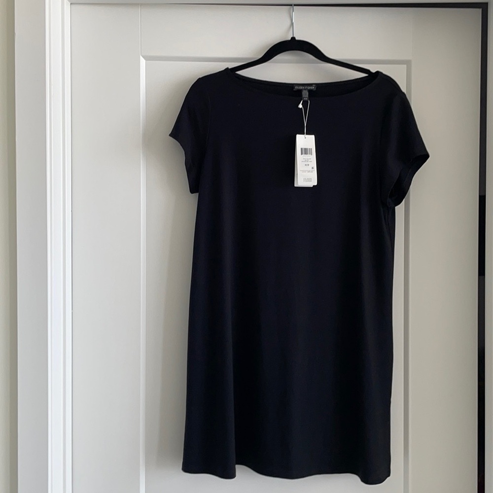 NWT Eileen Fisher long viscose jersey black top